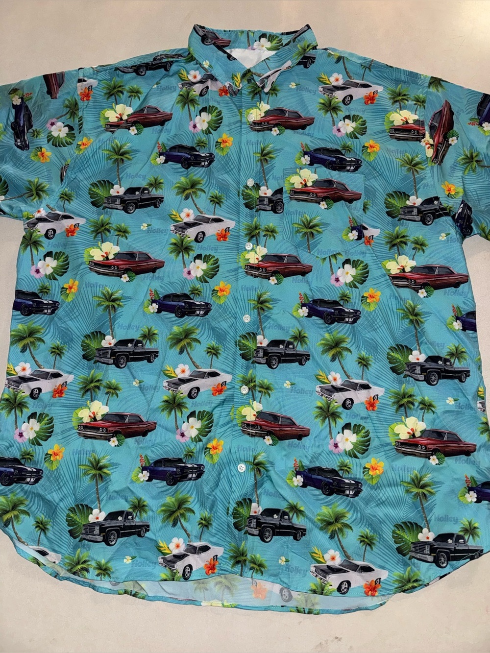 Men's Holley Hawaiian Button-Up Shirt 3XL Classic Cars Allover Print